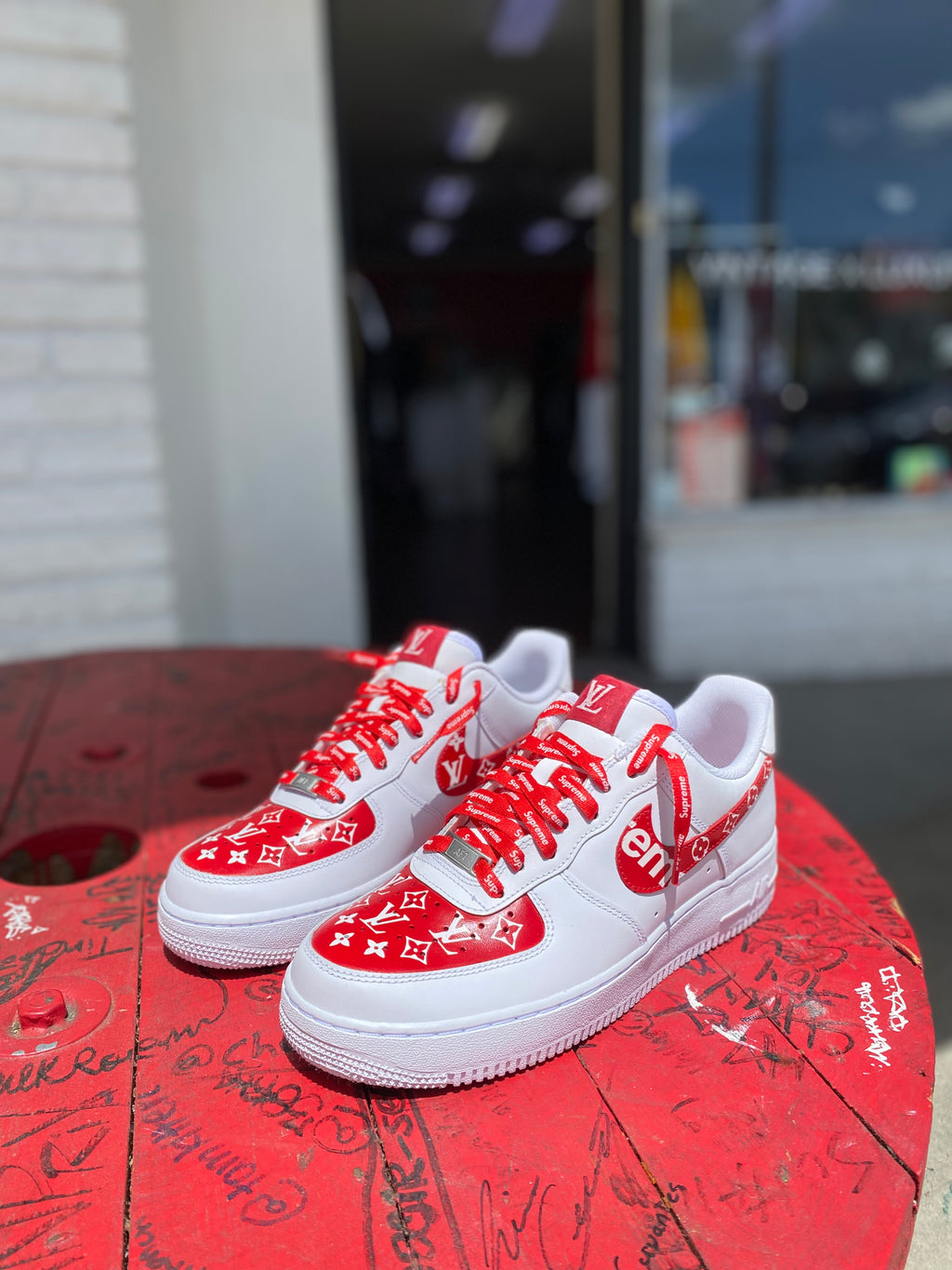 Louis Vuitton x Nike Air Force 1 Red | Size 8.5