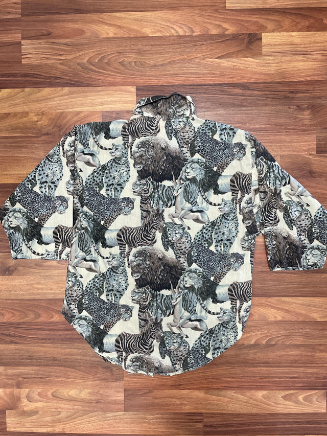 Vintage 90s Safari Print Button Down L