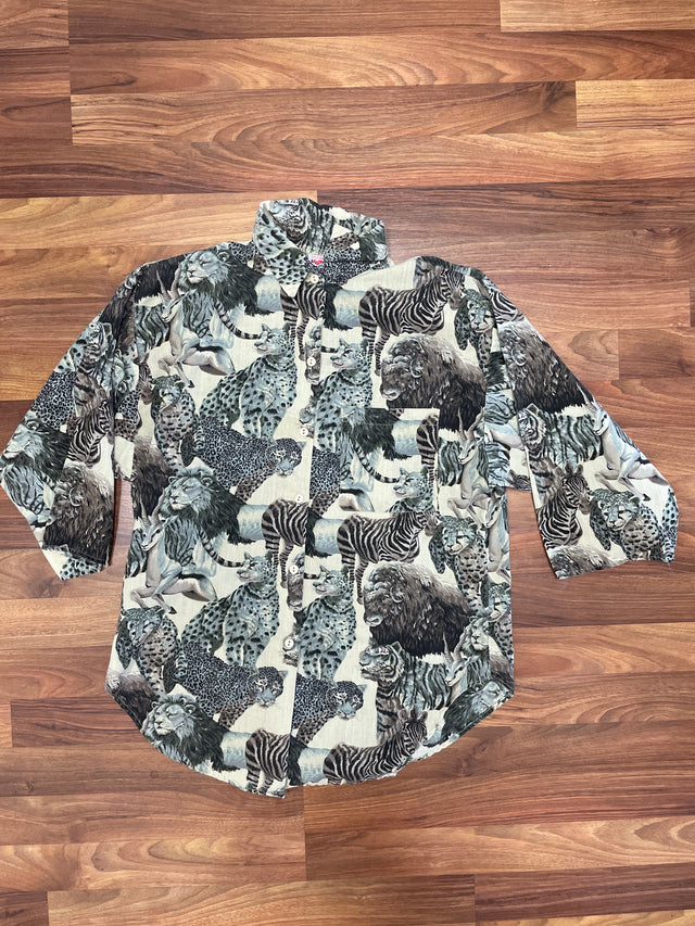 Vintage 90s Safari Print Button Down L